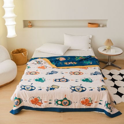 91家纺网 家纺一手货源 找家纺 （总）朴尔家纺-毛巾被 2024新款调皮风宽边加厚透气全棉四层纱布毛巾被