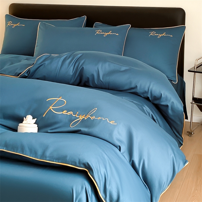 91家纺网 家纺一手货源 找家纺 慕色家纺 2024新款全棉刺绣四件套轻奢系列 轻奢-宝石蓝