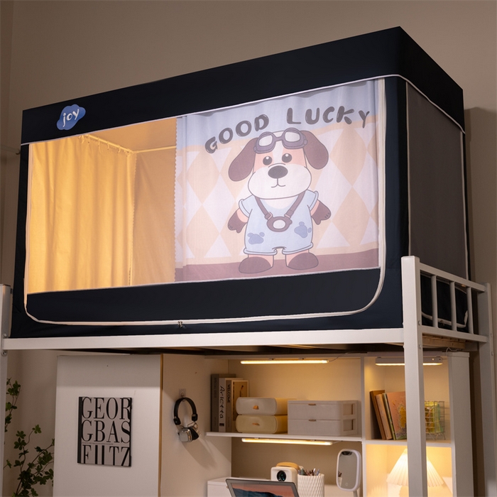 91家纺网 家纺一手货源 找家纺 新太阳蚊帐 2025新款涂层遮光防蚊款学生床帘 黄格子眼镜狗