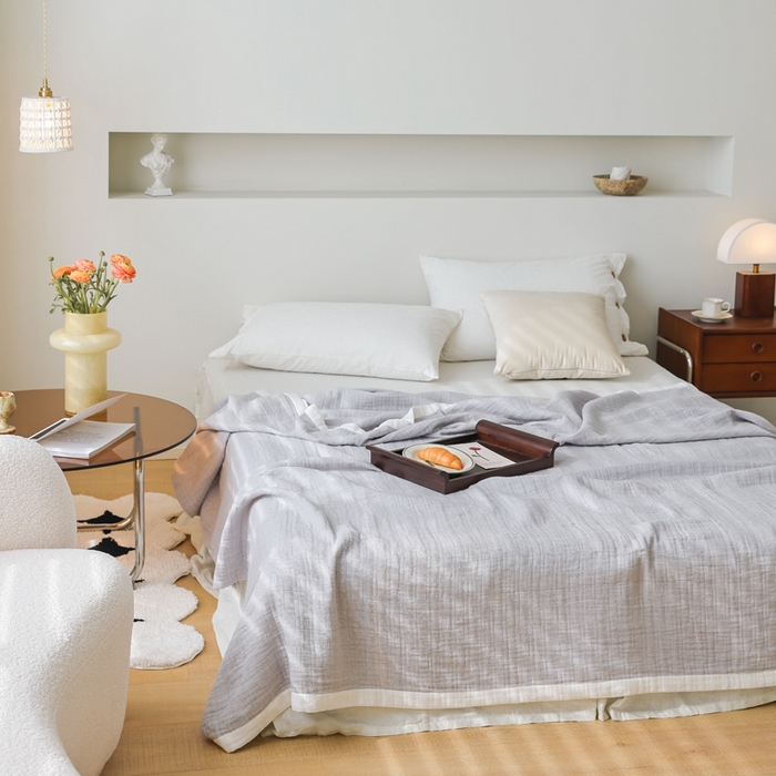 91家纺网 家纺一手货源 找家纺 朴尔家纺-毛巾 2024新款全棉80支四层纱布毛巾被 宽边-灰