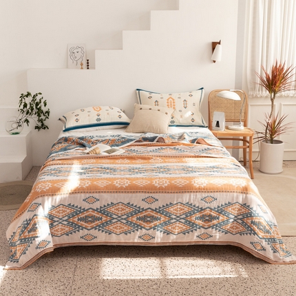 91家纺网 家纺一手货源 找家纺 （总）朴尔家纺-毛巾被 2024新款波西米亚风全棉四层纱布毛巾被