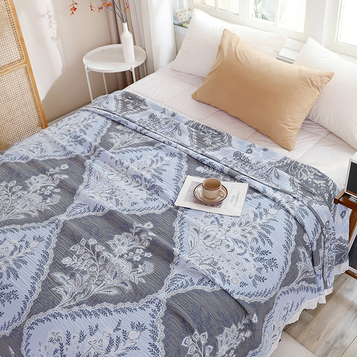 91家纺网 家纺一手货源 找家纺 朴尔家纺-毛巾被 2024新款韩式花边纯棉竹纤维加大成人纱布毛巾被 半夏时光-毛巾被