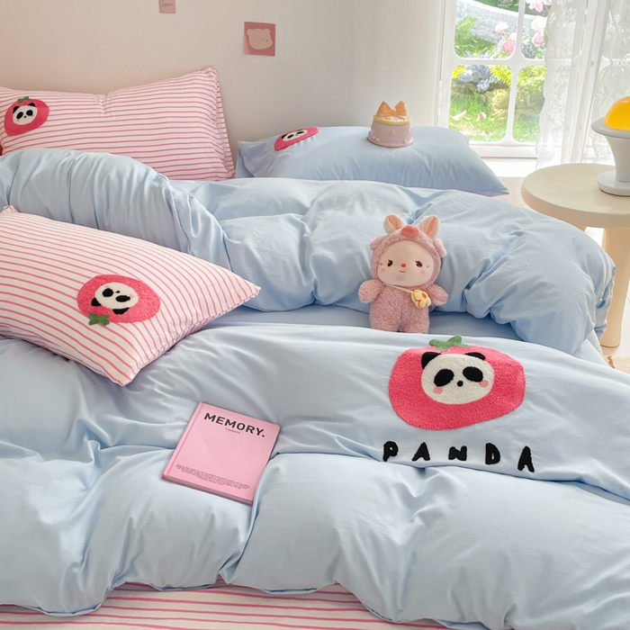 91家纺网 家纺一手货源 找家纺 （总）葡萄家纺 2024款水果熊猫系列云朵水洗棉毛巾绣四件套第二批（提供买家秀）