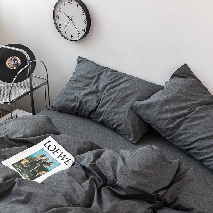 91家纺网 家纺一手货源 找家纺 羋多（原穆琪） 2024新款A类全棉色织水洗棉纯色四件套 石灰