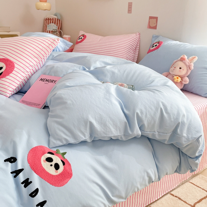 91家纺网 家纺一手货源 找家纺 （总）葡萄家纺 2024款水果熊猫系列云朵水洗棉毛巾绣四件套第二批（提供买家秀）