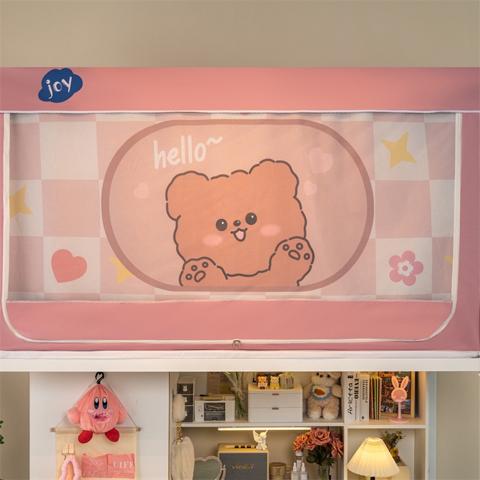 91家纺网 家纺一手货源 找家纺 新太阳蚊帐 2025新款涂层遮光防蚊款学生床帘 粉格熊