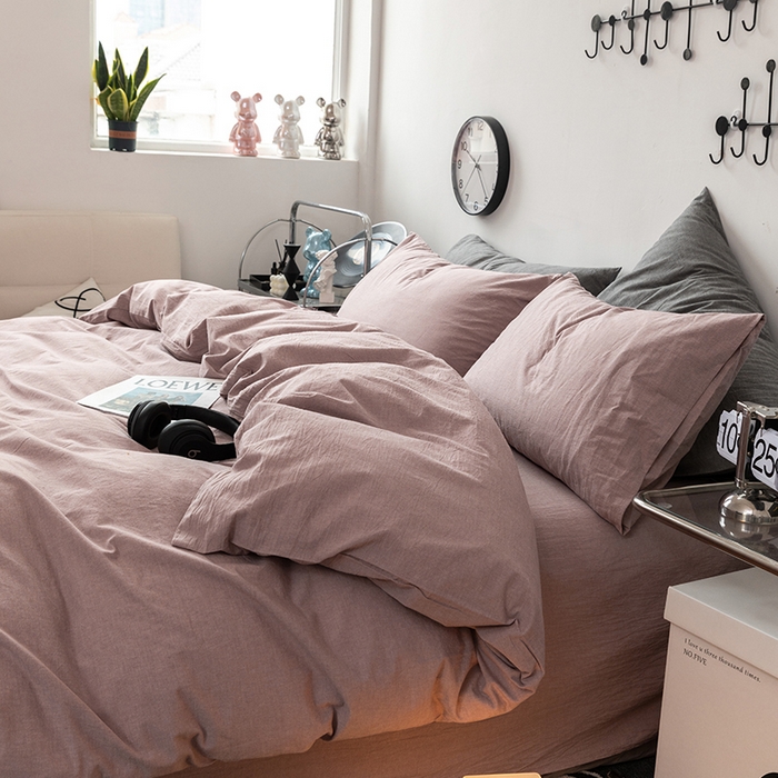 91家纺网 家纺一手货源 找家纺 羋多（原穆琪） 2024新款A类全棉色织水洗棉纯色四件套 豆沙