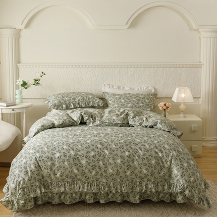 胜权 2024新款高端欧根纱全棉印花夹棉床盖四件套忆江南