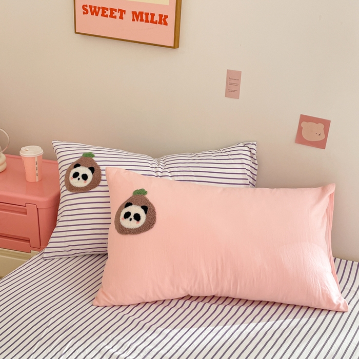 91家纺网 家纺一手货源 找家纺 葡萄家纺 2024款水果熊猫系列云朵水洗棉毛巾绣四件套第二批（提供买家秀） 香芋波波-粉