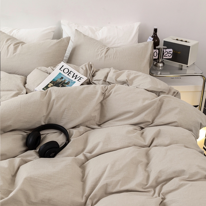 91家纺网 家纺一手货源 找家纺 羋多（原穆琪） 2024新款A类全棉色织水洗棉纯色四件套 浅米