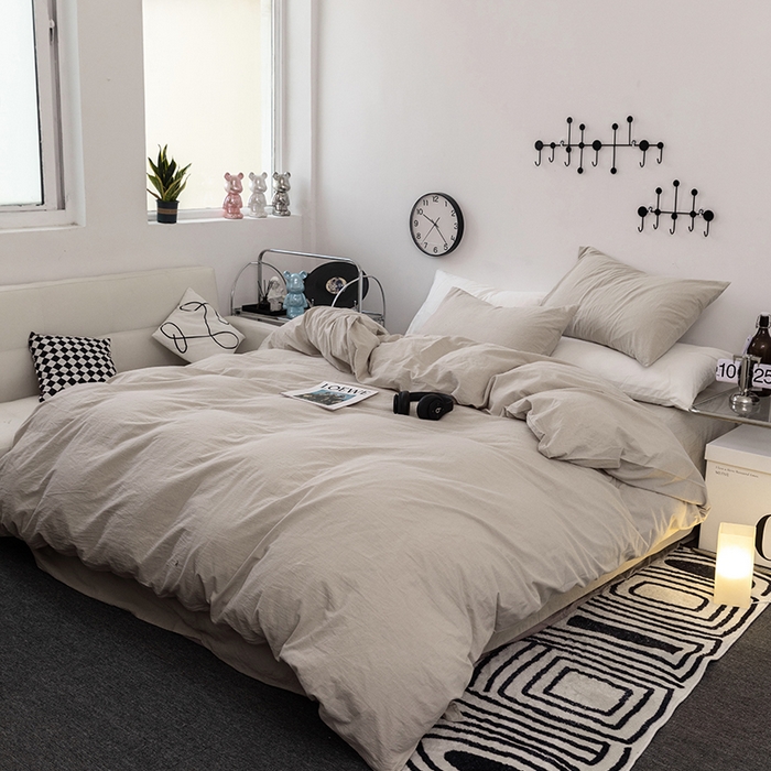 91家纺网 家纺一手货源 找家纺 羋多（原穆琪） 2024新款A类全棉色织水洗棉纯色四件套 浅米