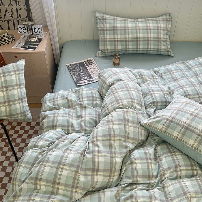 91家纺网 家纺一手货源 找家纺 琪格格纺织 2024新款40支13372纯棉良品系列四件套 简兮绿