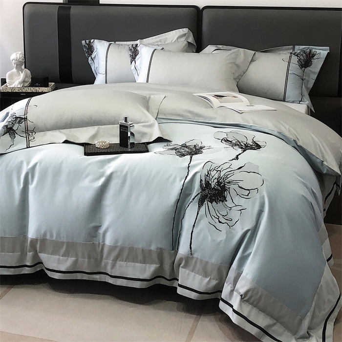 91家纺网 家纺一手货源 找家纺 梵克保罗 2024新款100支长绒棉四件套 宁静蓝