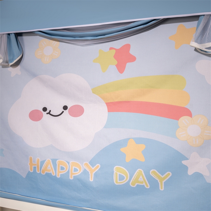 91家纺网 家纺一手货源 找家纺 新太阳蚊帐 2025新款涂层遮光防蚊款学生床帘 彩虹云朵