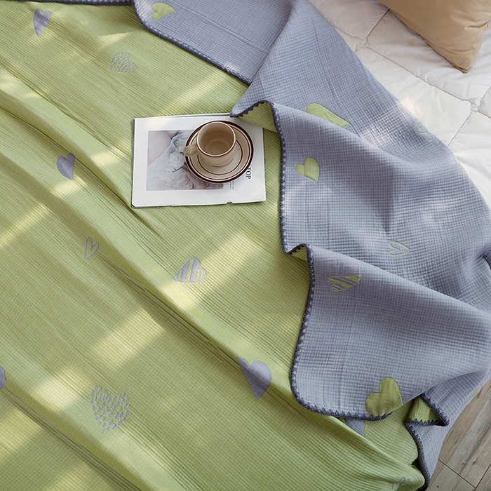 91家纺网 家纺一手货源 找家纺 朴尔家纺-毛巾被 2024新款柔绵绵风贝壳针复合工艺六层纱布毛巾被盖毯 心叶-绿