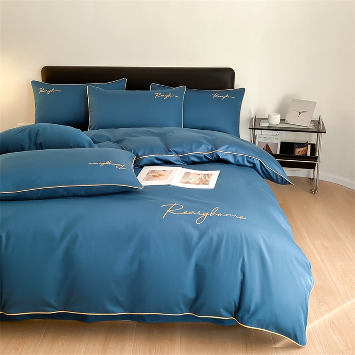 91家纺网 家纺一手货源 找家纺 慕色家纺 2024新款全棉刺绣四件套轻奢系列 轻奢-宝石蓝