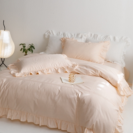 91家纺网 家纺一手货源 找家纺 首尔家纺 2025新款全棉泡芙四件套系列 泡芙-杏仁玉