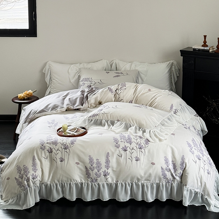 91家纺网 家纺一手货源 找家纺 窝米 2024新款纯棉法式复古雪纺大花边四件套 苏浅花边款