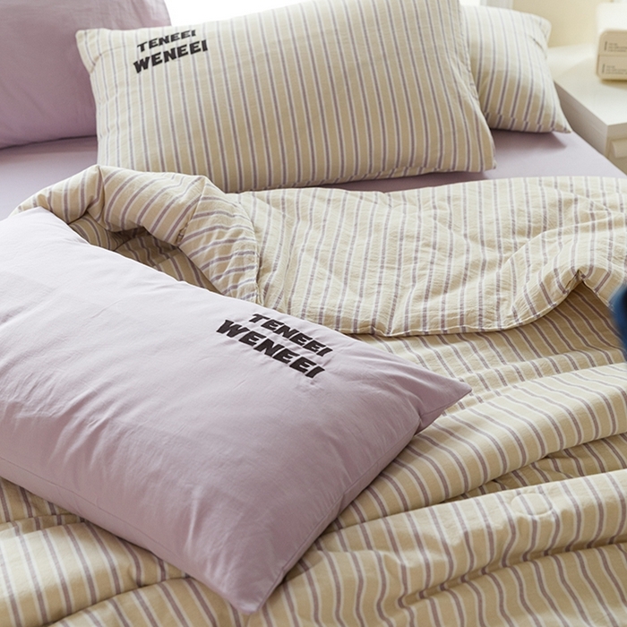 91家纺网 家纺一手货源 找家纺 荔禾家居 2024新款ins混搭博主风全棉色织水洗棉夏被四件组 橘络