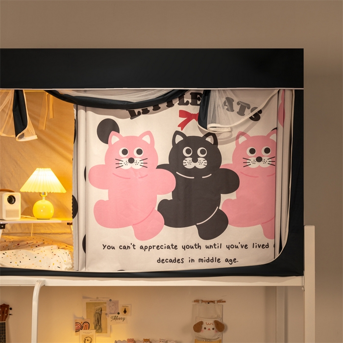 91家纺网 家纺一手货源 找家纺 新太阳蚊帐 2025新款涂层遮光防蚊款学生床帘 芭蕾猫咪