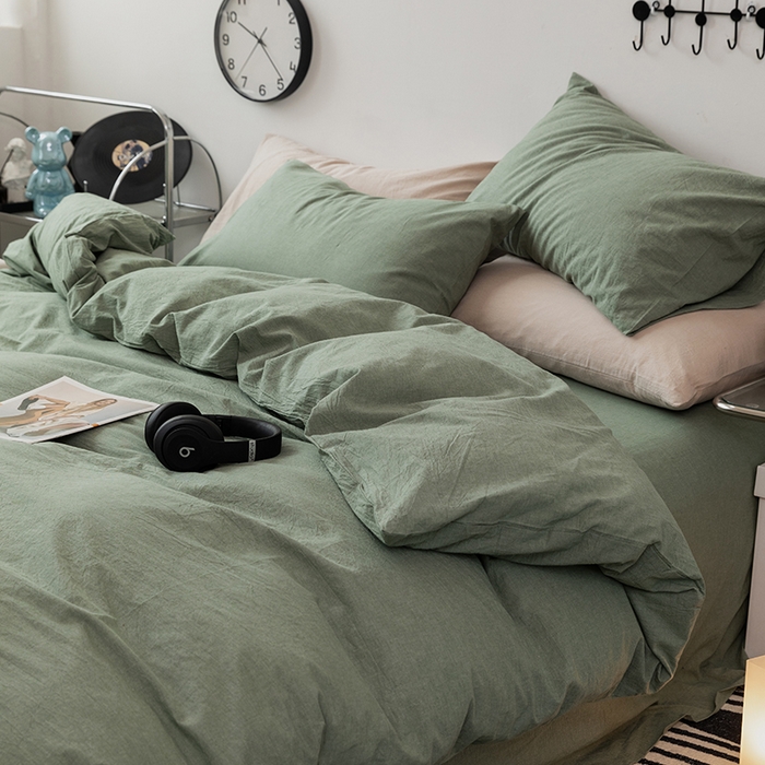 91家纺网 家纺一手货源 找家纺 羋多（原穆琪） 2024新款A类全棉色织水洗棉纯色四件套 草绿