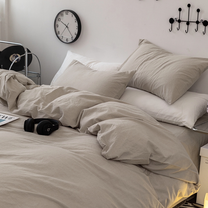 91家纺网 家纺一手货源 找家纺 羋多（原穆琪） 2024新款A类全棉色织水洗棉纯色四件套 浅米