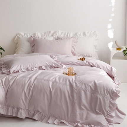 91家纺网 家纺一手货源 找家纺 首尔家纺 2025新款全棉泡芙四件套系列 泡芙-香芋紫