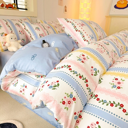 91家纺网 家纺一手货源 找家纺 （总）寻米2024爆款ins风网红印花加厚小清新卡通纯棉全棉四件套-风格二