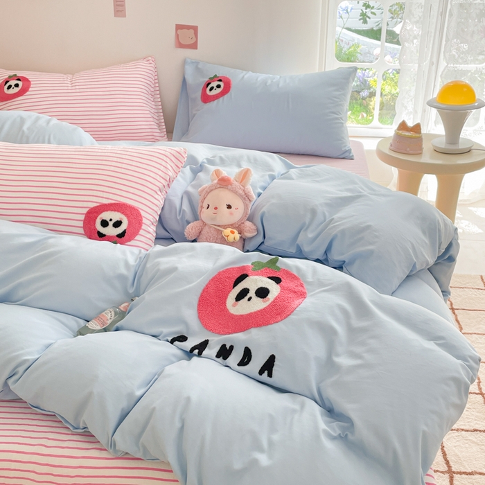 91家纺网 家纺一手货源 找家纺 （总）葡萄家纺 2024款水果熊猫系列云朵水洗棉毛巾绣四件套第二批（提供买家秀）