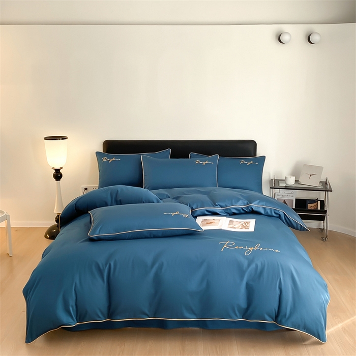 91家纺网 家纺一手货源 找家纺 慕色家纺 2024新款全棉刺绣四件套轻奢系列 轻奢-宝石蓝