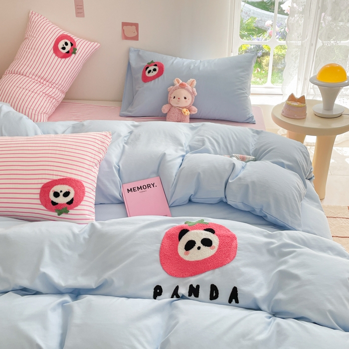 91家纺网 家纺一手货源 找家纺 （总）葡萄家纺 2024款水果熊猫系列云朵水洗棉毛巾绣四件套第二批（提供买家秀）