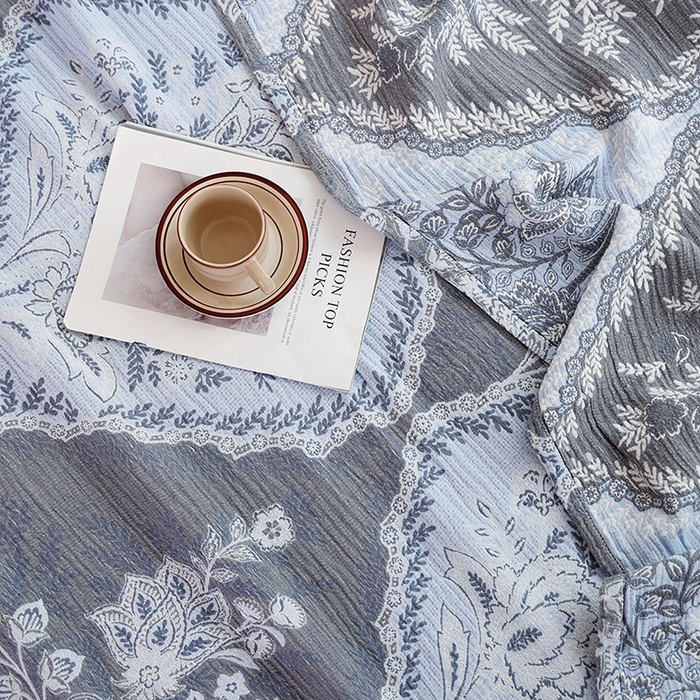 91家纺网 家纺一手货源 找家纺 朴尔家纺-毛巾被 2024新款韩式花边纯棉竹纤维加大成人纱布毛巾被 半夏时光-毛巾被