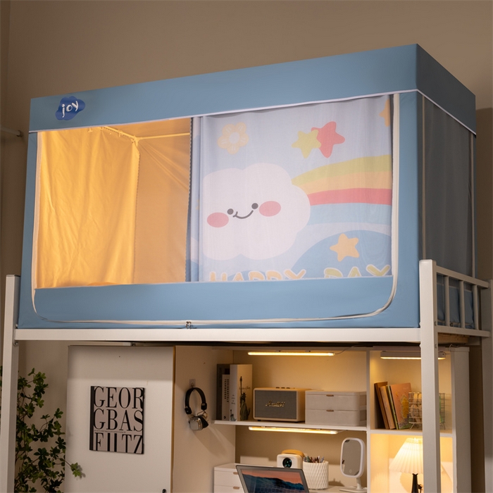 91家纺网 家纺一手货源 找家纺 新太阳蚊帐 2025新款涂层遮光防蚊款学生床帘 彩虹云朵