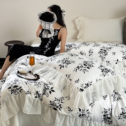 91家纺网 家纺一手货源 找家纺 （总）窝米 2024新款纯棉法式复古雪纺大花边四件套