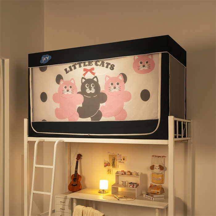 91家纺网 家纺一手货源 找家纺 新太阳蚊帐 2025新款涂层遮光防蚊款学生床帘 芭蕾猫咪