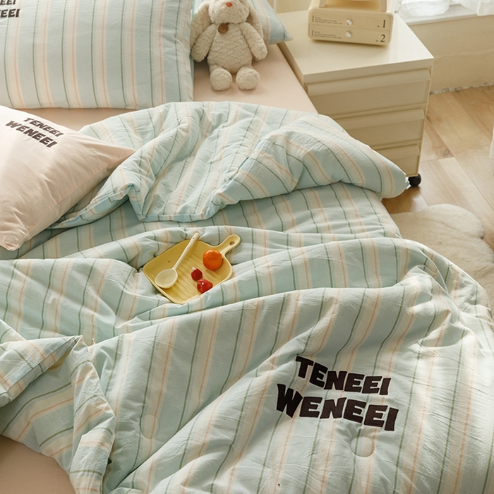 91家纺网 家纺一手货源 找家纺 荔禾家居 2024新款ins混搭博主风全棉色织水洗棉夏被四件组 烟画