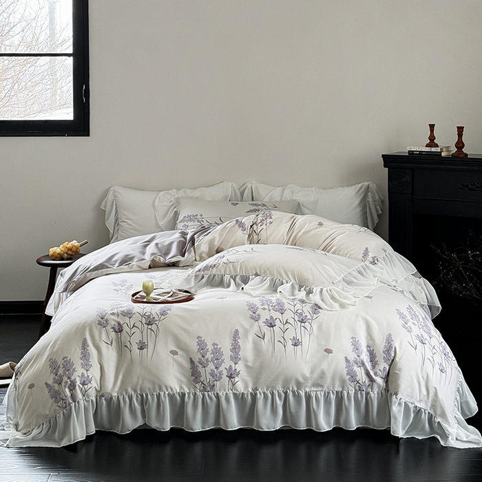 91家纺网 家纺一手货源 找家纺 窝米 2024新款纯棉法式复古雪纺大花边四件套 苏浅花边款