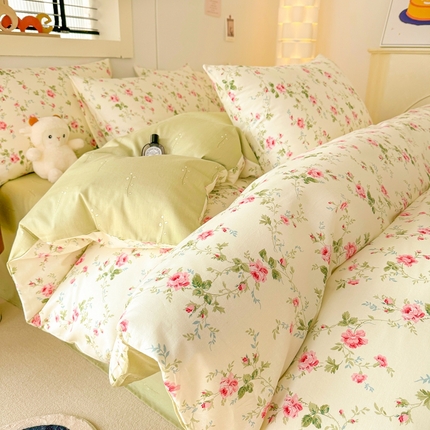 91家纺网 家纺一手货源 找家纺 （总）寻米2024爆款ins风网红印花加厚小清新卡通纯棉全棉四件套-风格二