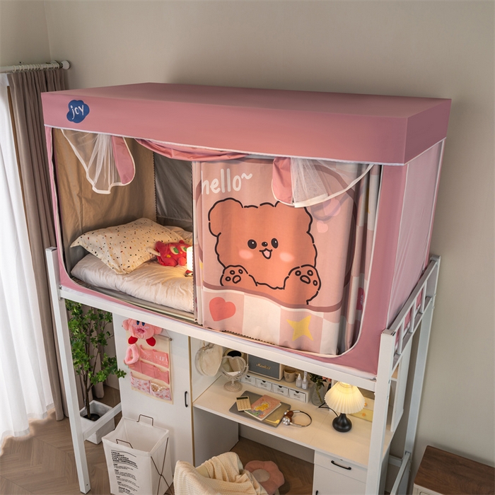 91家纺网 家纺一手货源 找家纺 新太阳蚊帐 2025新款涂层遮光防蚊款学生床帘 粉格熊