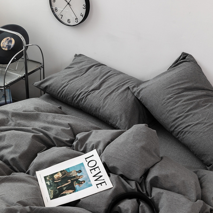 91家纺网 家纺一手货源 找家纺 羋多（原穆琪） 2024新款A类全棉色织水洗棉纯色四件套 高级灰