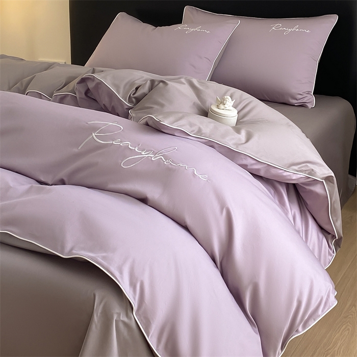 91家纺网 家纺一手货源 找家纺 慕色家纺 2024新款全棉刺绣四件套轻奢系列 轻奢-罗兰紫+古铜灰