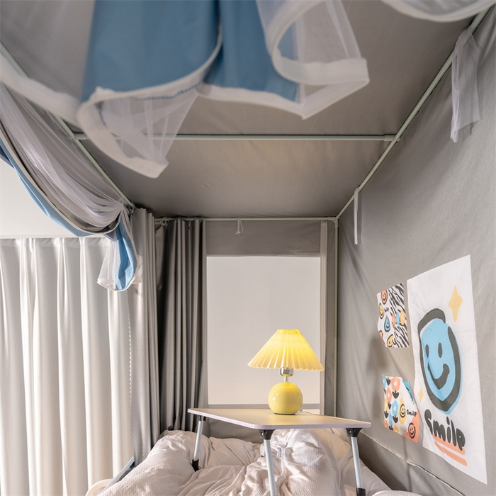 91家纺网 家纺一手货源 找家纺 新太阳蚊帐 2025新款涂层遮光防蚊款学生床帘 纯色涂银款浅蓝色