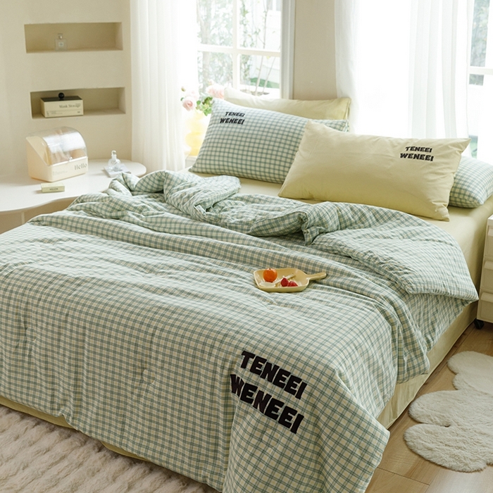 91家纺网 家纺一手货源 找家纺 荔禾家居 2024新款ins混搭博主风全棉色织水洗棉夏被四件组 星野