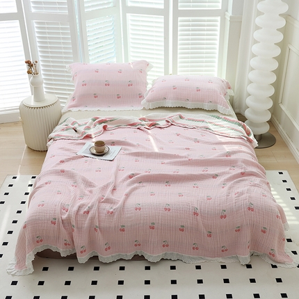 91家纺网 家纺一手货源 找家纺 （总）朴尔家纺-毛巾被 2024新款韩式花边纯棉竹纤维加大成人纱布毛巾被