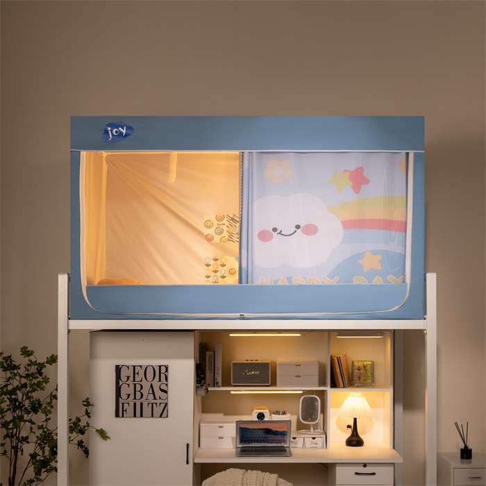 91家纺网 家纺一手货源 找家纺 新太阳蚊帐 2025新款涂层遮光防蚊款学生床帘 彩虹云朵