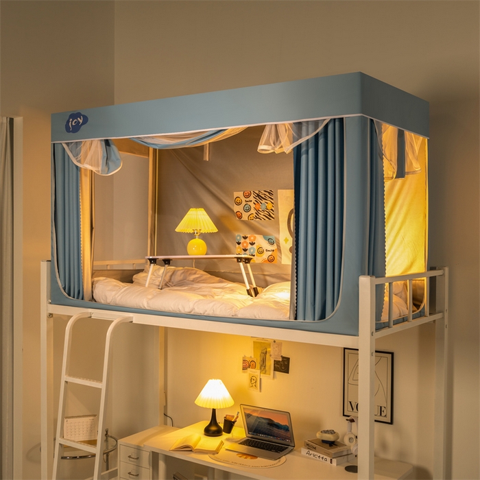 91家纺网 家纺一手货源 找家纺 新太阳蚊帐 2025新款涂层遮光防蚊款学生床帘 纯色涂银款浅蓝色