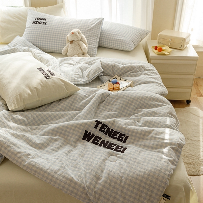 91家纺网 家纺一手货源 找家纺 荔禾家居 2024新款ins混搭博主风全棉色织水洗棉夏被四件组 南风