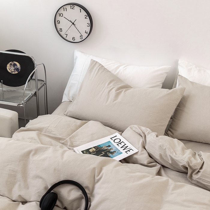 91家纺网 家纺一手货源 找家纺 羋多（原穆琪） 2024新款A类全棉色织水洗棉纯色四件套 浅米