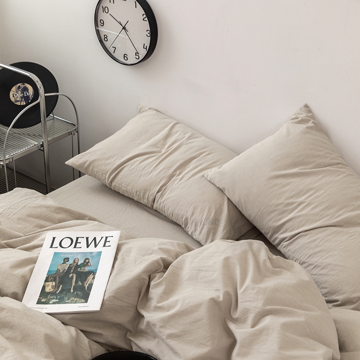 91家纺网 家纺一手货源 找家纺 羋多（原穆琪） 2024新款A类全棉色织水洗棉纯色四件套 浅米