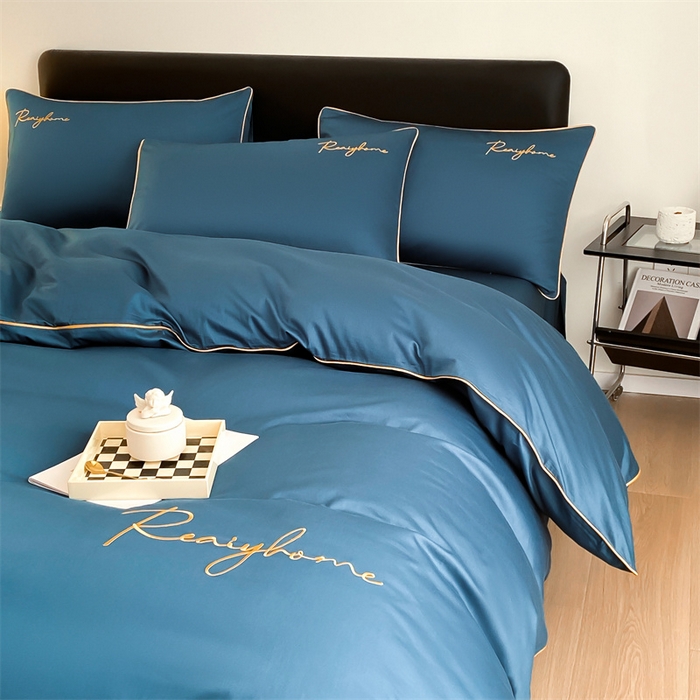 91家纺网 家纺一手货源 找家纺 慕色家纺 2024新款全棉刺绣四件套轻奢系列 轻奢-宝石蓝